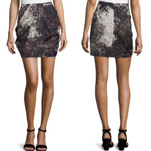 women Halston Halston Heritage Abstract Pixel Print Skirt sz 4 Gray Black Navy Skirt 4