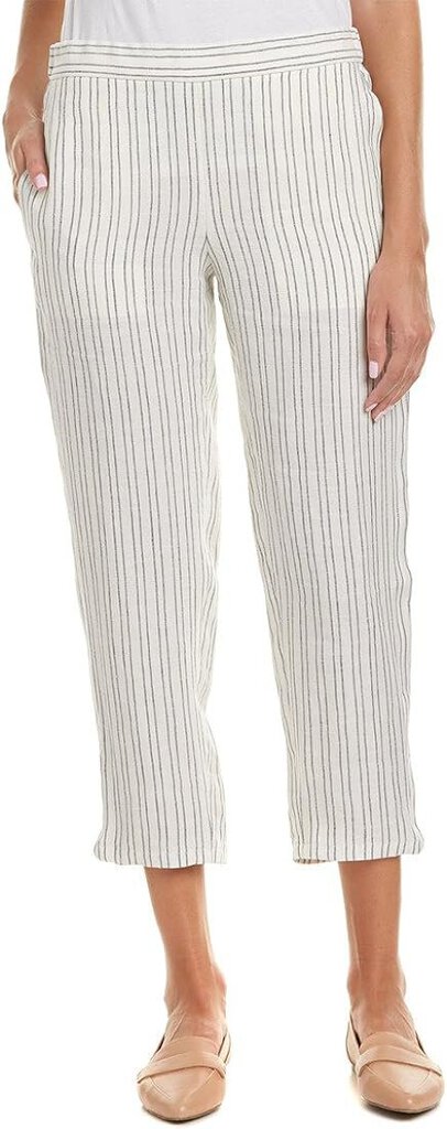 women Theory Theory Thorina Narrow Stripe Linen Pants White Blue Slits Pockets Women's Size 12 White Pants 12