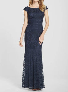 women Tadashi Tadashi Shoji NWT Navy Blue Textured Lace Mermaid Dress Gown Size 4 Navy Blue Dress 4