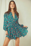 Free People Flower Fields Mini Dress in Emerald Combo Women's Size Large