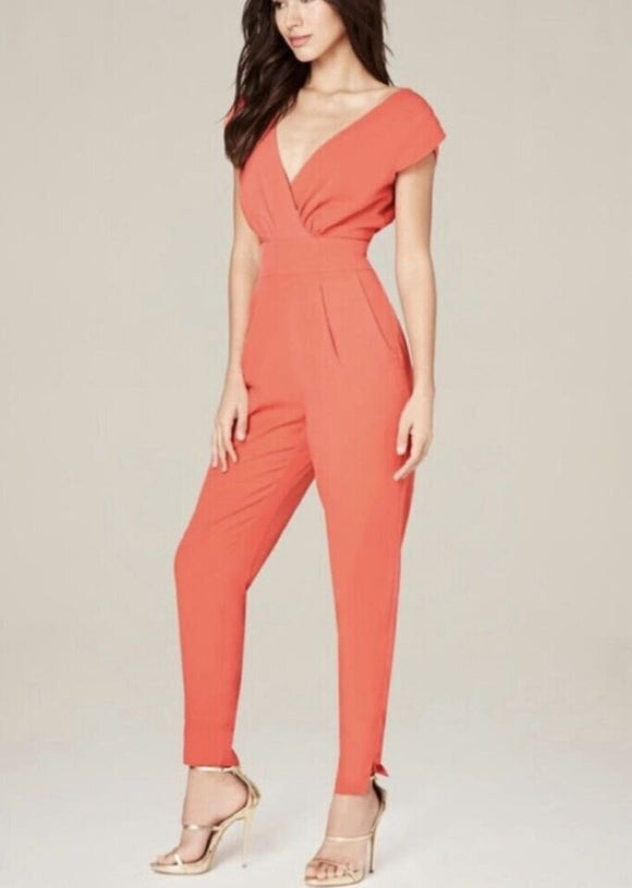 women Bebe New with Tags Bebe Emma Bow Jumpsuit in Coral Women's Size 2 Coral Dress 2