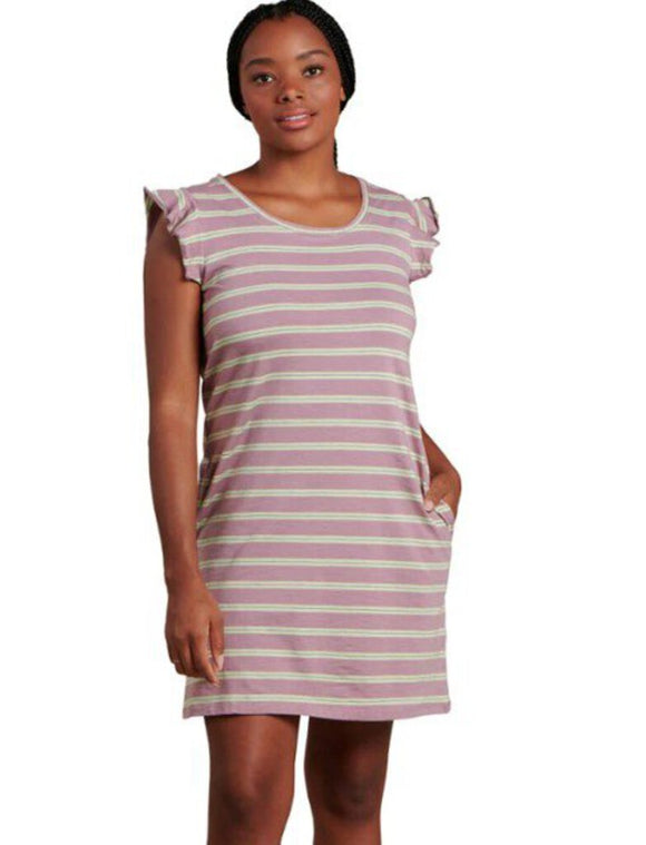 New with Tags Toad & Co Rufflita Shift Dress in Faded Lilac 90's Stripe Women's Size Large