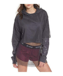 women Ivy Parks Mesh Hooded Crop Top Gray Top L