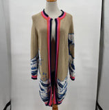 women Vilagallo Wave Print Open Cardigan Tan Blue Pink Sweater