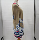 women Vilagallo Wave Print Open Cardigan Tan Blue Pink Sweater