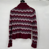 Women's Halogen Wool Blend Scallop Stripe Turtleneck Wine Sweater Medium