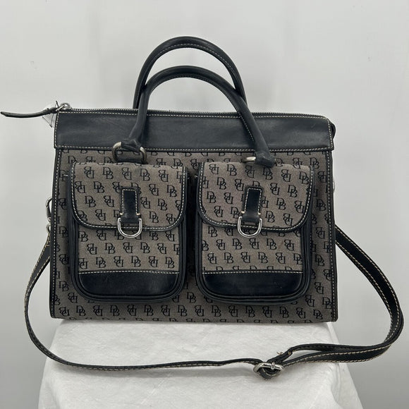 Dooney & Bourke Gray Canvas and Leather Monogram Double Pocket Handbag