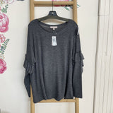 women Philosophy NWT Philosophy Grey Ruffled Sleeve Top Size 3X Gray Sweater 3X