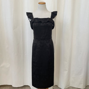 women Rachel Roy Rachel Roy Black Brochade Dress with Ruffled Neckline Size 4 Black Dress 4