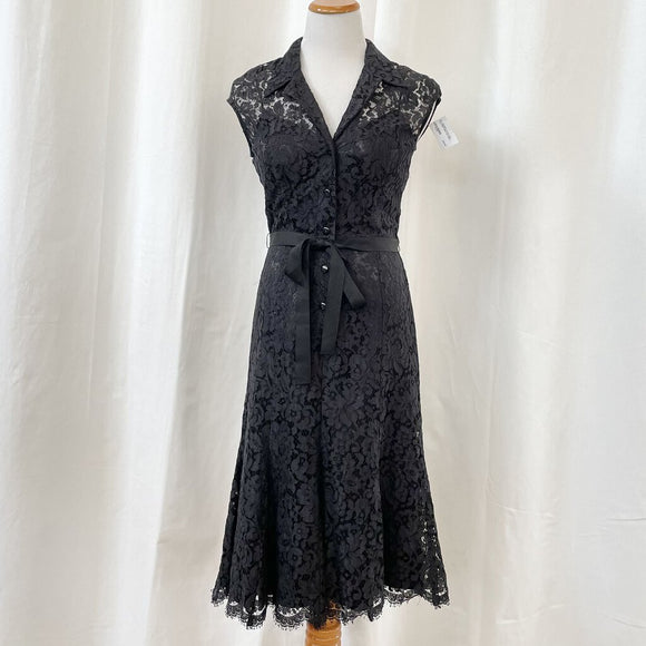 Carmen Marc Valvo Black Button Down Lace Dress Size 4