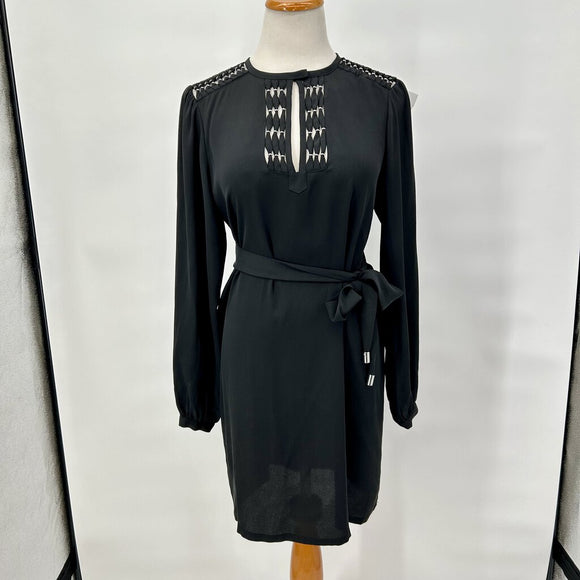 women Diane Von Furstenberg Diane Von Furstenberg Florina Black Silk Crepe Bead Mini Shift Dress Women's Size 4 black Dress 4/S