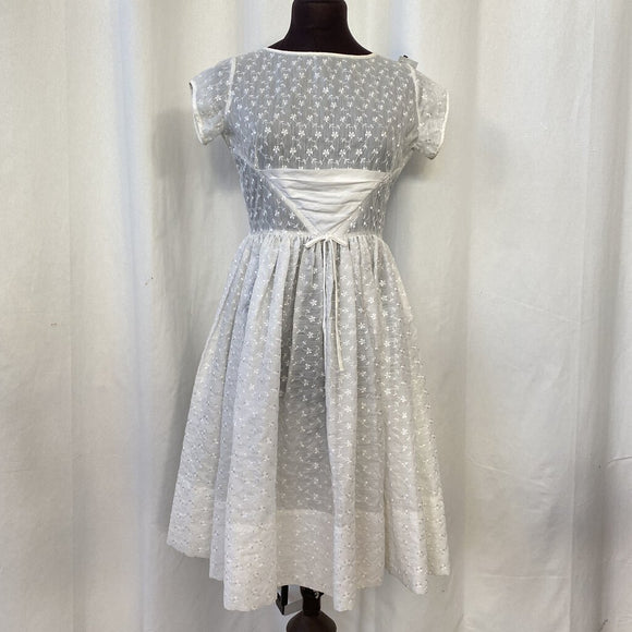 women Debby Ross 1950s White Embroidered Lawn Day Party Dress Size Small White Vintage S