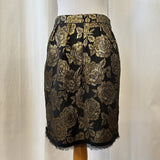 women Nanette Lepore Nanette Lapore Black Knee Length Skirt Gold Roses Size 4 Black/Gold Skirt 4