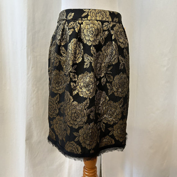 women Nanette Lepore Nanette Lapore Black Knee Length Skirt Gold Roses Size 4 Black/Gold Skirt 4