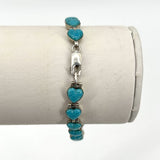 Turquoise Heart Bracelet 7-3/4” Long Sterling Silver Jewelry