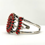 Native American Red Coral Cluster Cuff Bracelet Sterling Silver 32g Jewelry