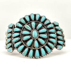 Navajo Turquoise Sterling Silver Cluster Cuff Bracelet Larry Moses Begay 35g Jewelry