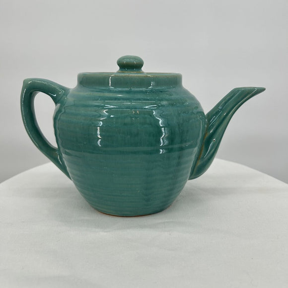 Vintage 1950's Turquoise Ceramic Strainer Textured Teapot Home Decor