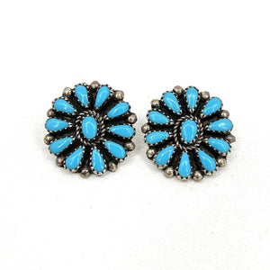 Vintage Navajo Cluster Stud Earrings Sterling Silver Turquoise Jewelry