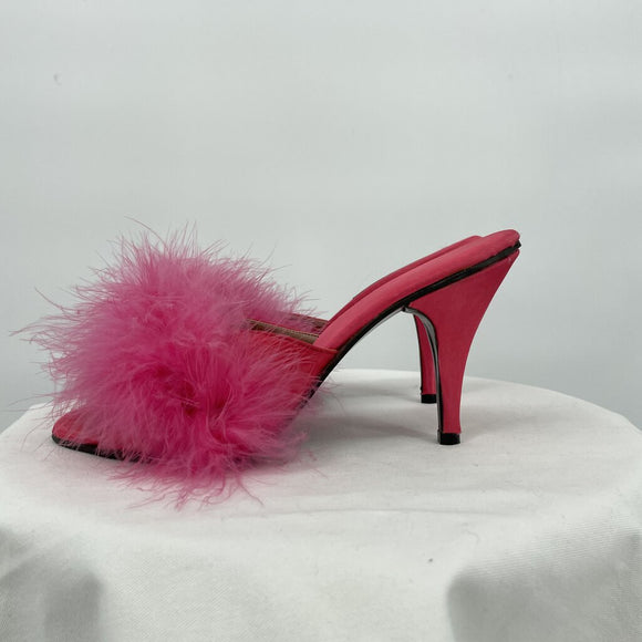 women Polly of California Polly of California Pink Feathered Marabou Heels Size 7 Pink Vintage 7