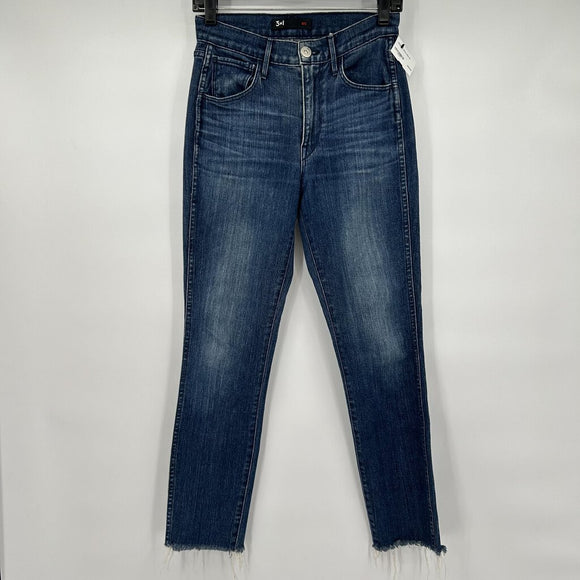 women 3x1 3x1 Slim Straight High Rise Raw Hem Blue Jeans Women's Size 25/0 Blue Jeans 25