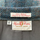 Vintage Alan Paine Blue Plaid 100% Wool Pleated Skirt Women's Size Small