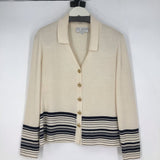 women St John By Marie Gray Cardigan Cream/Black Sweater 8