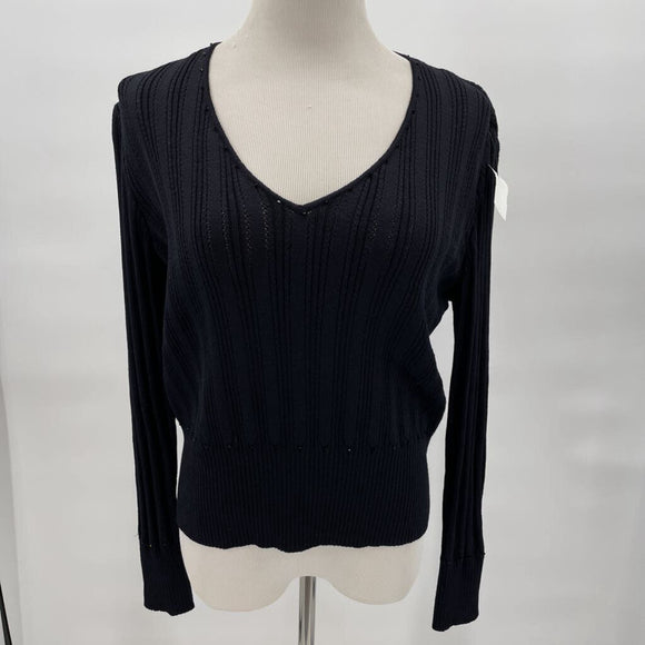 women St John St John Black Beaded Ribbed V-neck Pullover sweater size L Black Sweater L