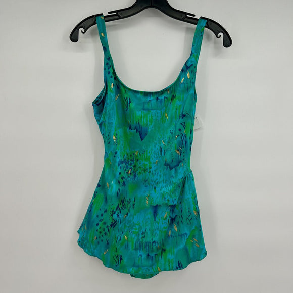 women Jantzen Vintage Jantzen Green One Piece Swimsuit Dress Women's Size 14 Green Blue Vintage 14