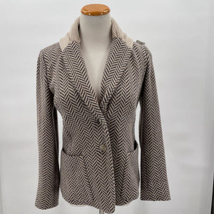 women Les Copains Herringbone Tan and Gray Sweater 44/M