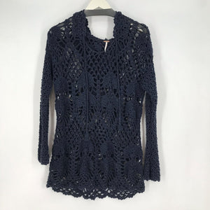 women Free People Pacifica Crochet Navy Blue Sweater S