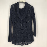 women Free People Pacifica Crochet Navy Blue Sweater S