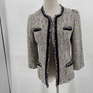 women Lafayette 148 Knit Blazer White/Navy Jacket 10