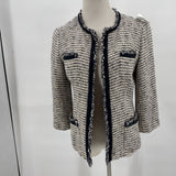 women Lafayette 148 Knit Blazer White/Navy Jacket 10