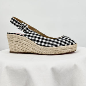 women Christian Louboutin Christian Louboutin Gingham Espedrilles Black and White 6.5/37 B&W Shoes 37/6.5