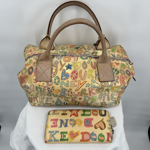 Vintage Dooney & Bourke Coated Graffiti Duffle Bag with Matching Wallet