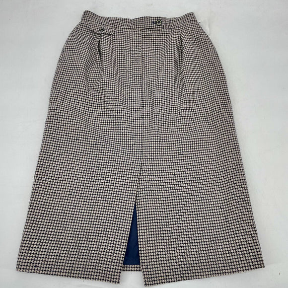 women Pendleton Vtg Pendelton Wool Black & White Houndstooth Split Front Knee Length Skirt Navy/Tan Skirt 16