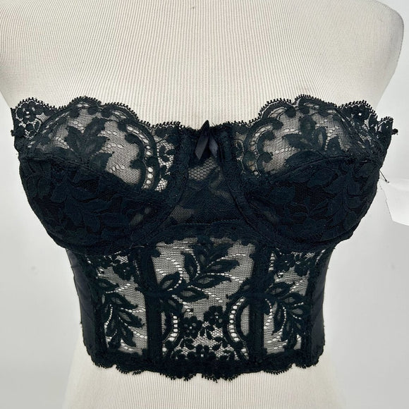 women Fleur de Lace Fleur de Lace by Smoothie Vintage Lace Bustier Women's Size 34A Black Intimates/Sleepwear 34A