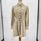 Michael Kors Hemp Utility Khaki Mini Belted Shirt Dress Women's Size 10