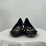 women Tory Burch Tory Burch Amanda Open Toe Demi Wedge in Black Leather Women's Size 7.5 Gray Shoes 7.5