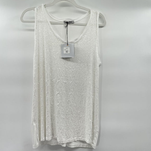 women Angela Mara NWT Sequin White Top L