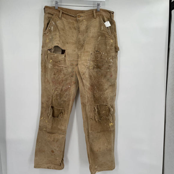 men Carhartt Trashed Utility Khaki Jeans 38x34