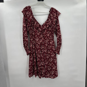 women Rebecca Taylor Floral Silk Burgundy Day Dress 8