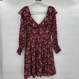 women Rebecca Taylor Floral Silk Burgundy Day Dress 8