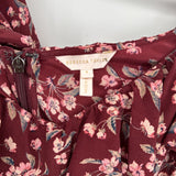 women Rebecca Taylor Floral Silk Burgundy Day Dress 8