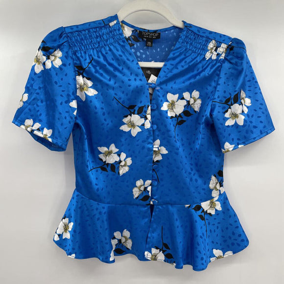 women Topshop NWT Floral Blue Top 2