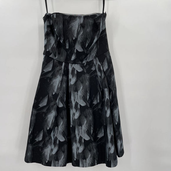 women White House Black Market Gray Flowers Black Dress 4