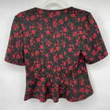 women Meadow Rue Floral Peplum Black Top S