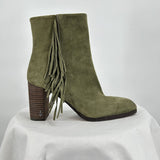 women Sam Edelman Women's Sam Edelman Green Suede Fringe Heeled Boots Size 8 Green Shoes 8