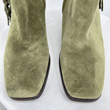 women Sam Edelman Women's Sam Edelman Green Suede Fringe Heeled Boots Size 8 Green Shoes 8